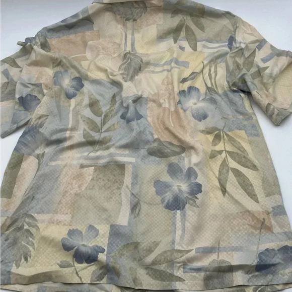 WFF Men's Hawaiian Short Sleeve 100% Silk Shirt Floral Print Blue/Tan Size Large - Picture 7 of 7